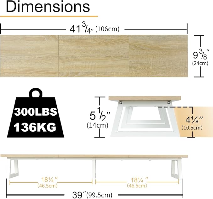 TEAMIX 42 inch Large Dual Monitor Riser, Desk Organizer Stand for TV Laptop | Extra Long Stand for 2 Monitors, Wood & Metal TV Riser, Holds 300lbs, Keyboard & PS5 Storage, For Home Office & Gaming - Image 4