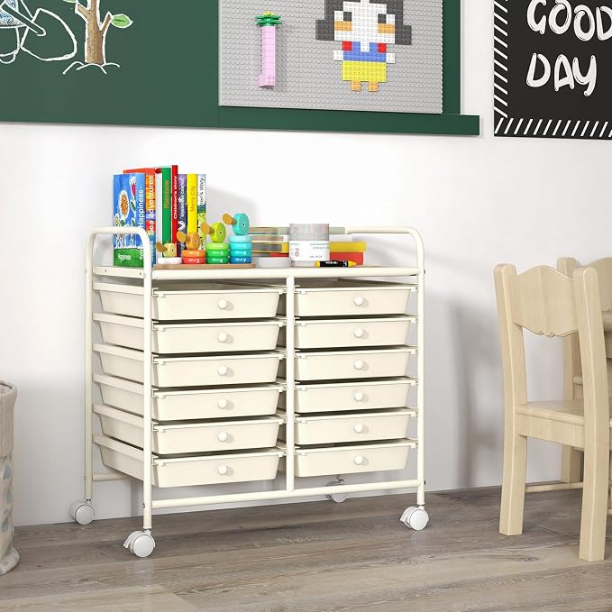 GOFLAME 12-Drawer Rolling Storage Cart, Multifunctional Art Craft Organizer Cart, Mobile Utility Storage Cart with Removable Drawers & Lockable Wheels, Craft Cart for Home Office School, White - Image 2