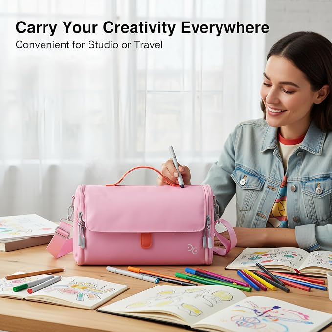 Togood Marker Pens Storage Tote Handbag, Up to 160 Pens, Pink Crossbody Bags Causal Shoulder Bag for Artists Hobbyist - Image 5