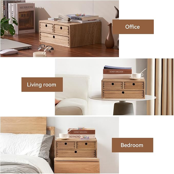KIRIGEN Wood Desk Organizer with 3 Drawers, Desktop Storage Brown 23-DBR | Wooden Desktop Drawer Hold A4 Papers, Stationery, Jewelry, and Makeup, Fully Assembled for Home Office - Image 6