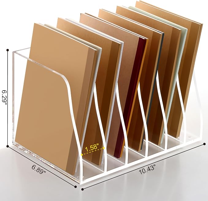 SANRUI Acrylic Desk File Organizer, Clear Magazine File Holder 6 Slot | Vertical Workspace Sorters, Folder Rack for Office Accessories Organization Storage - Image 2