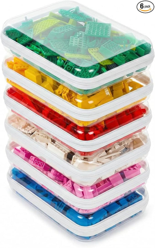 CoiiJoii 6PCS Clear Hard Shell Zipper Case,Portable Cosmetic Bag with Zipper,Kid's Toy Storage Organizer Bins,Hard Plastic Case,Clear Bags for Organizing by CoiiJoii