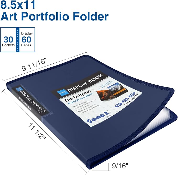 Sooez 30-Pocket Binder with Plastic Sleeves 8.5x11,Heavy Duty Art Portfolio | Folder with Clear Sheet Protectors, Display 60 Pages, Presentation Book for Artwork, Document Organizer Binder - Image 2