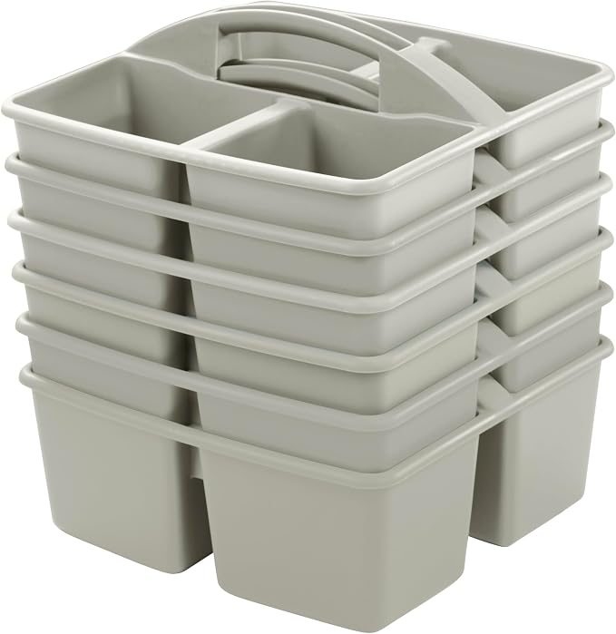 ECR4Kids 4-Compartment Medium Plastic Caddy, Multipurpose Organization, Grey, 6-Pack - Image 9