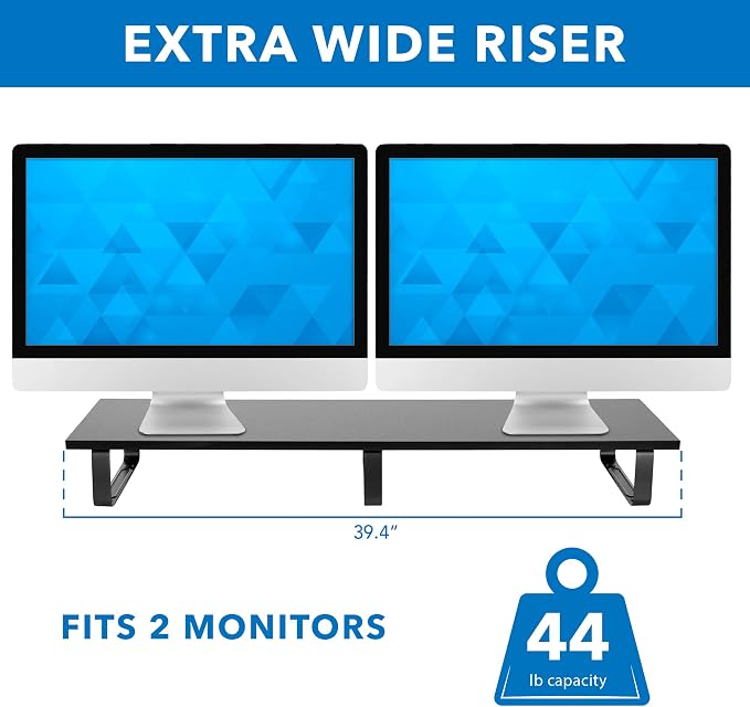 Mount-It! 39" Extra Long Dual Monitor Stand Riser – Ergonomic Desk Organizer for 2 Monitors, Laptop, TV, or Printer – Heavy-Duty Steel & Wood Desktop Shelf with Storage – Supports 44 Lbs – Black - Image 9