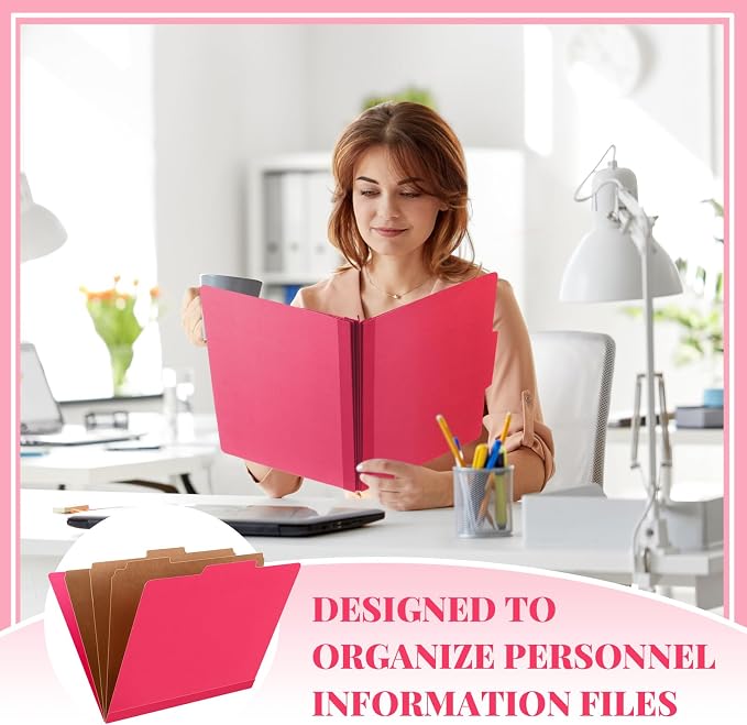 AmazingSpark 12 Pcs Classification Folders Letter Size Bulk 3 Divider Pressboard File Folder with Expansion 2 Prongs Fastener Heavy Duty Office File Organizer for School Project Document(Hot Pink) - Image 5