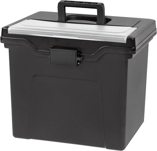 IRIS USA File Box Organizer with Lid, Letter File, Portable Handle, Black | Carry letter size files, documents and paperwork with a portable handle and secure lid for organized storage on the go by IRISUSA