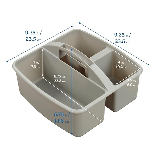 ECR4Kids 3-Compartment Small Plastic Caddy, Multipurpose Organization, Grey, 6-Pack - Image 2