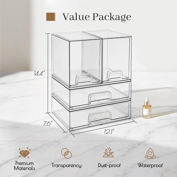 Clear Stackable Storage Drawers, Baby Bottle Organizer, Easily-Access Makeup Organizer, Durable Containers for Bathroom Countertop, Cabinet, Pantry and Medicine Organization - Image 3