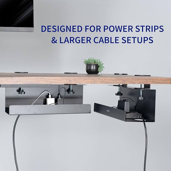 VIVO No Drill Clamp-on 17 inch Power Strip Cable Management Trays, Under Standing Desk Steel Cord Organizer, Black, 2 Pack, DESK-CM6L-2B - Image 4