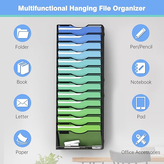 Kuntine.B Wall File Organizer Office Hanging Magazine Holder Wall File Organizer for Office Home - Image 4