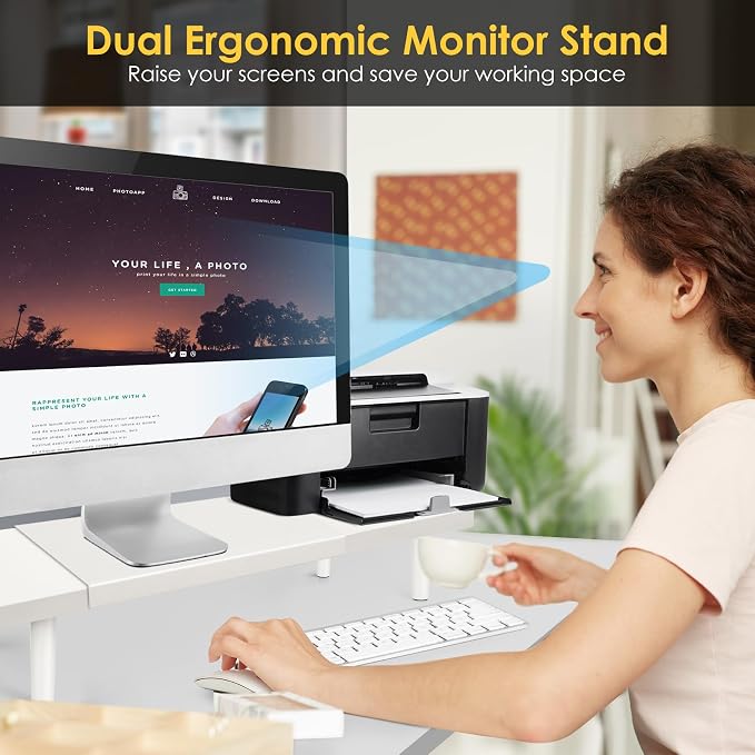 Across-Star Dual-Monitor-Stand-Riser-For-Desk Adjustable Length 32-40 Inch，Large Desktop Computer Monitor Riser For 2 Screens，Desk Shelf Organizer Riser Stand For Computer/Laptop/PC/Printer/TV Black - Image 5