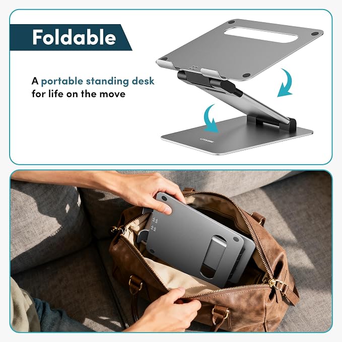 Lifelong Aluminum Adjustable Laptop Stand, Extra Tall 20" Riser, Grey | Ergonomic Portable Foldable Computer Stand, Fits 10-17” Laptops for Office Meetings, Teamwork & Desk Setup - Image 9