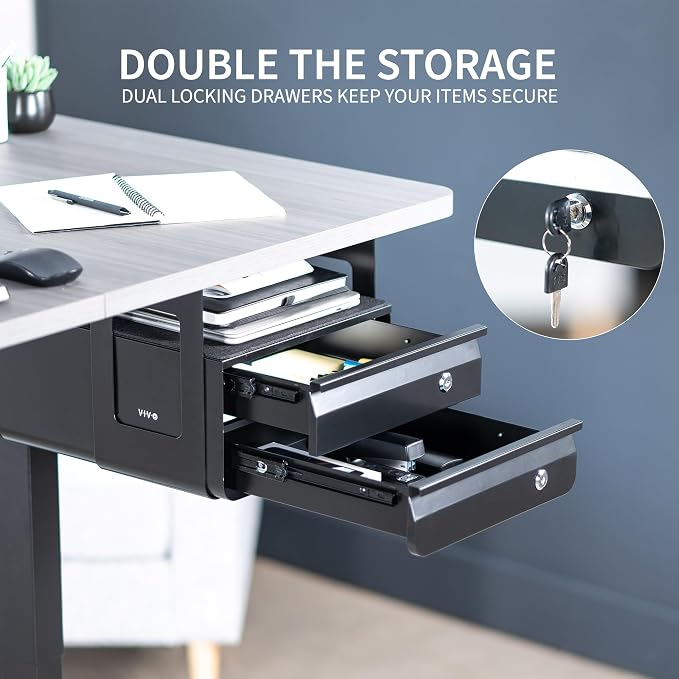 VIVO Black 12 x 14 inch Under Desk Double Stacked Drawers, DESK-AC03L-2B | Sturdy Steel Design, Secure Dual Locking Drawers, Home Office Storage Organizer, Holds 11 lbs - Image 7