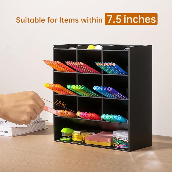 BEYGORM Acrylic Vertical Marker Organizer for 150 Markers, Desk Orgaizer | 13 Compartments Clear Angled Pen & Pencil Holder, Large Stationery & Art Supply Storage for School (10.2 x 9.8 x 4 Inch) - Image 3