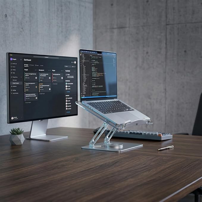 Adjustable Acrylic Laptop Stand for Desk, Ergonomic Aluminum Laptop Riser, Computer Stand for Laptop, Book Holder, for iPad, Tablets, Compatible with MacBook,Sturdy Foldable Design with Swivel Base. - Image 4