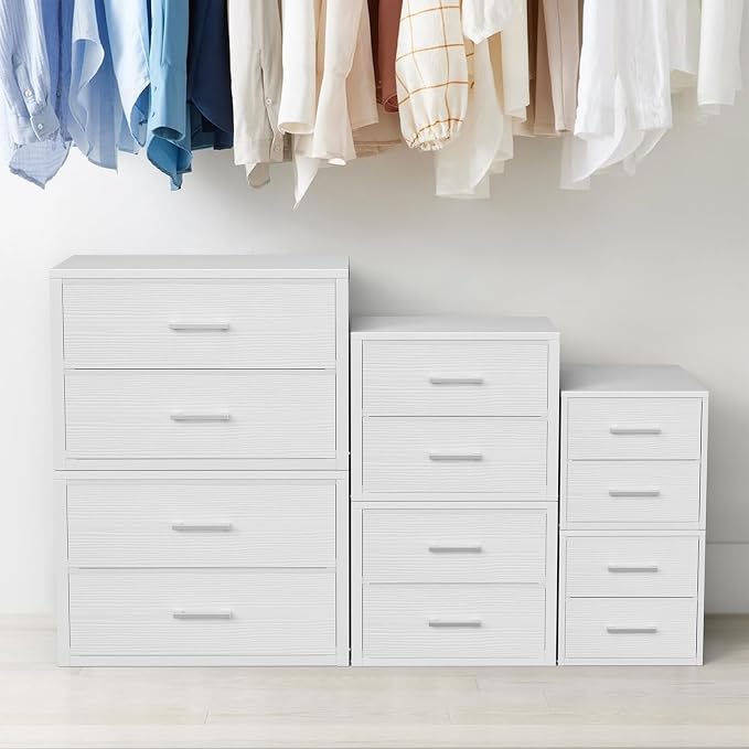 BOLUO Stackable Storage Drawers Closet Organizers and Storage Fabric White 2 Drawer Dresser for Bedroom Modern - Image 9