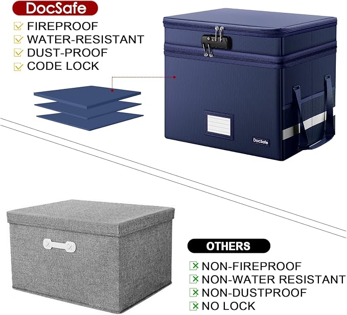DocSafe File Box with Lock,Multi-Layer Fireproof Document Box Collapsible File Storage Organizer with Pockets/Handle,Large Portable Home Office Filing Safe for Hanging Letter/Legal Size Folders,Blue - Image 8