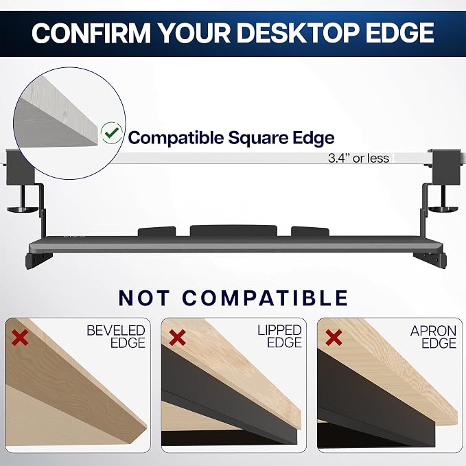 VIVO Large Height Adjustable Under Desk Keyboard Tray, C-clamp Mount System, 27 (33 Including Clamps) x 11 inch Slide-Out Platform Computer Drawer for Typing, Dark Walnut, MOUNT-KB05HD - Image 7