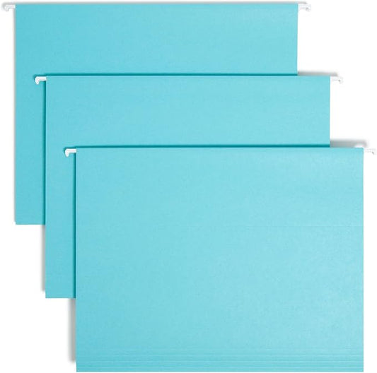 Smead Standard Hanging File Folders, 25 Count, Aqua Blue, 1/5-Cut Adjustable Tabs, Letter Size (64058) by SMEAD