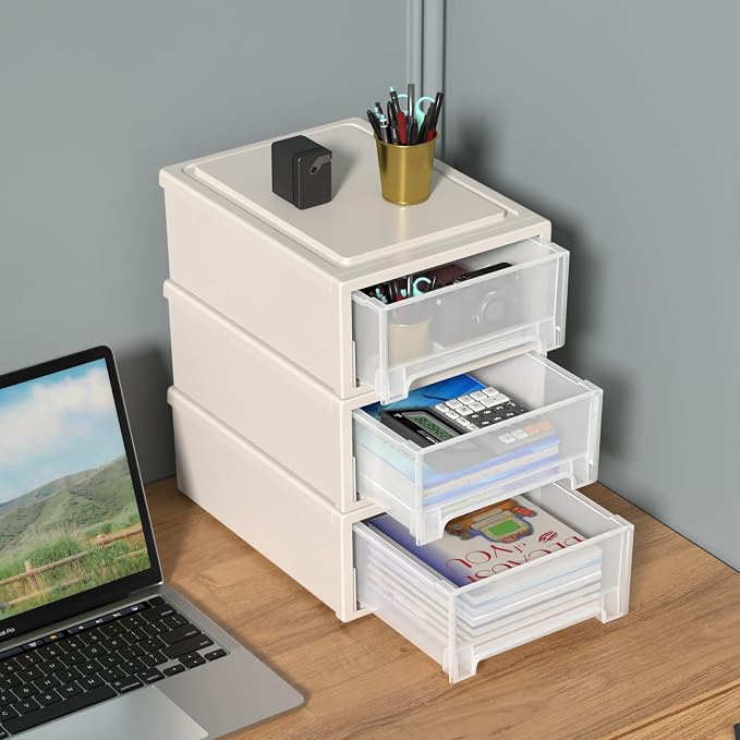 Asking 12 Quart Stacking Drawer, Plastic Storage Drawer Unit, 3-Pack | Stackable Structure, Sturdy Plastic Frame, Space Saving Design, Suitable for Office, Bedroom & Closet Storage - Image 2