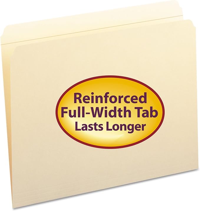 Smead File Folder, Reinforced Straight-Cut Tab (Not Undercut), Letter Size, Manila, 100 per Box (10310) | Premium manila stock, two-ply not-undercut tab, desktop and drawer filing, SFI certified, available in colors by SMEAD
