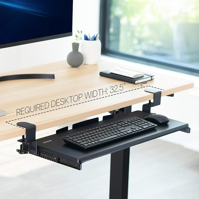 VIVO Large Keyboard Tray Under Desk Pull Out with Extra Sturdy C Clamp Mount System, 27 (33 Including Clamps) x 11 Inch Slide-Out Platform Computer Drawer for Typing, Black, MOUNT-KB05E | Keyboard Tray for Typing, Slide Out Platform, Extra Sturdy C-Cla... - Image 2