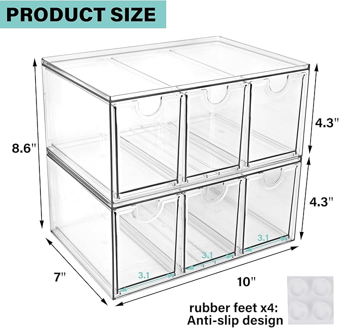 Prsildan Tea Bag Organizer K Cup Holder Drawer Coffee Pods Storage, 2 Pack | Clear Acrylic, Stackable, Pull Out, For Kitchen Office Craft Art Supplies Hair Accessories Makeup Small Items - Image 3