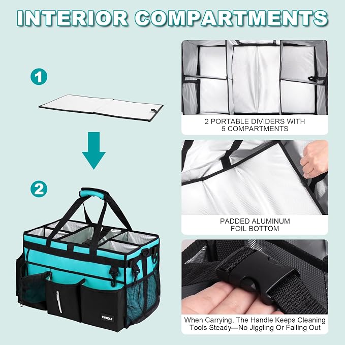 Extra-Large Wearable Cleaning Caddy With Detachable Divider,Cleaning Caddy For Cleaning Supplies Large Cleaning Supply Caddy With Adjustable Shoulder Strap & Waist Belt For Cleaners,Mint Green - Image 2