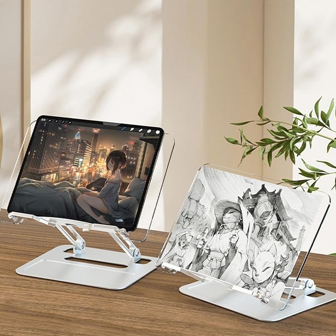 Adjustable Desktop Book Stand, Aluminum Reading Document Holder with Foldable Base, Book Holder, Foldable Desktop Riser for Laptop, Recipe, Textbook (Rose) - Image 4