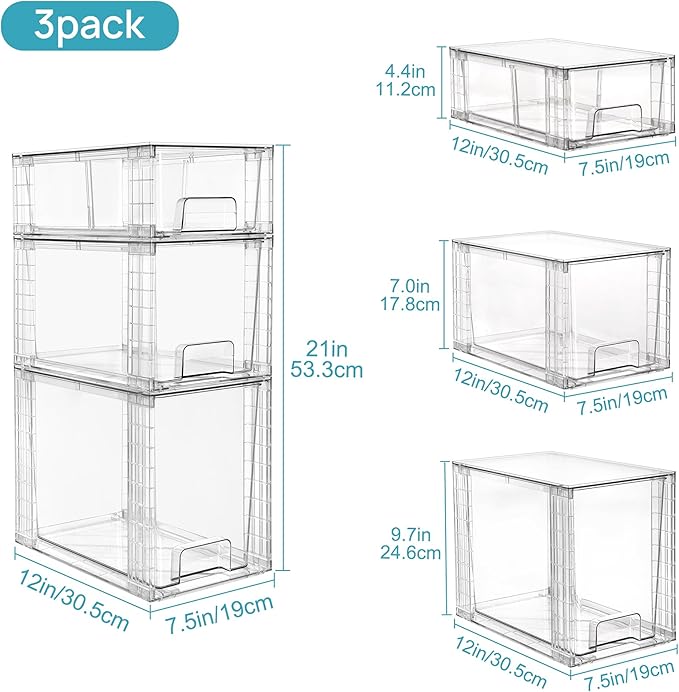 Vtopmart 6 Pack Clear Stackable Storage Drawers,Easy to Assemble Bathroom Organizers and Storage with handles,Plastic Drawers for Kitchen Pantry,Cabinet,Under Sink Organization - Image 3