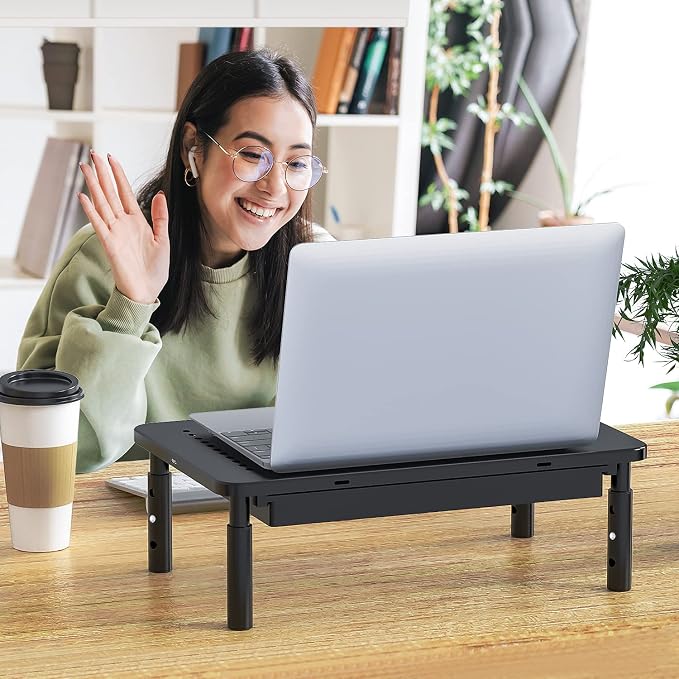 WALI Dual Monitor Stand with Storage, Desk Monitor Riser 3 Height Adjustable, Laptop Riser with Airflow Vents, Desk Organizer for Computer, Laptop, Printer, Notebook (STT003D-2B), 2 Pack, Black - Image 8