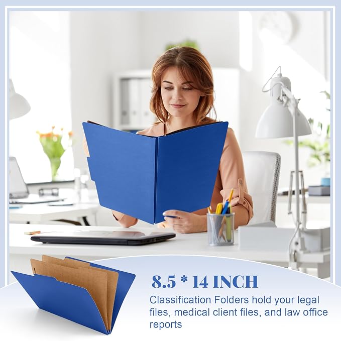 AmazingSpark 12 Pcs Legal Size Classification Folders Bulk 2 Dividers Pressboard File Folder with Expansion 2 Prongs Fastener Heavy Duty Office File Organizer for School Hospitals Home (Dark Blue) - Image 7