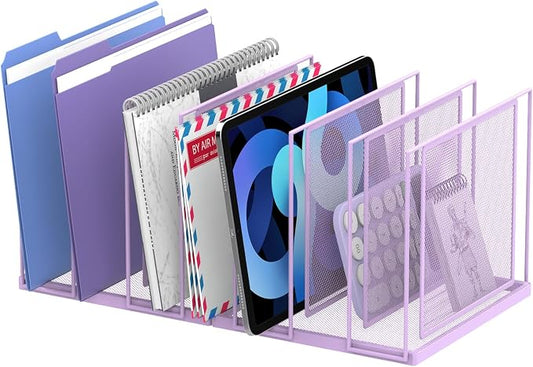 File Organizer for Desk, 7-Section Vertical File Sorter, Paper Holder Organizer Standing Metal File Folder for Office Home Classroom, Purple by JMHUD