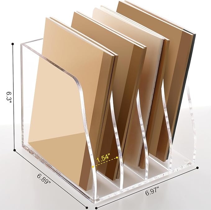 SANRUI Acrylic Desk File Organizer, Clear Magazine File Holder 6 Slot | Vertical Workspace Sorters, Folder Rack for Office Accessories Organization Storage - Image 2