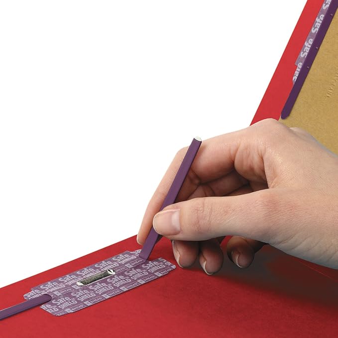Smead 100% Recycled End Tab Pressboard Classification File Folder with SafeSHIELD Fasteners, 2 Dividers, 2" Expansion, Letter Size, Bright Red, 10 per Box (26783) - Image 5