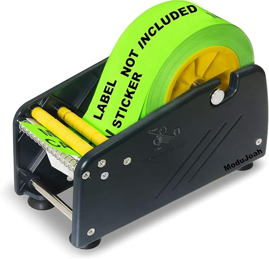 MDJ by Excell Manual Label Sticker Dispenser with 4 Suction Cups Base for Tabletop, Adjustable Holder for Multiple Rolls for Office, Home, School, Warehouse, Easy Peel Off, Fits up to 3" Wide Labels by ModuJoah