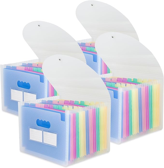 Accordion File Organizer, 4 Pack 24 Pockets Expanding File Folders, Portable Monthly Bill Receipt Documents Organizer with Colorful A-Z Tabs, Letter/A4 Size - Blue by MAIMIS