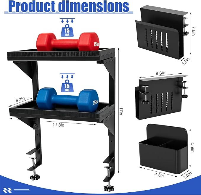 Chumia 2 Tier Clamp on Desk Clamp on Laptop Mount with Pen Holder Desktop Shelves Organizer Desktop Organizer Desk Organizers and Accessories Table Extender Attachment Shelves for Home Office - Image 2