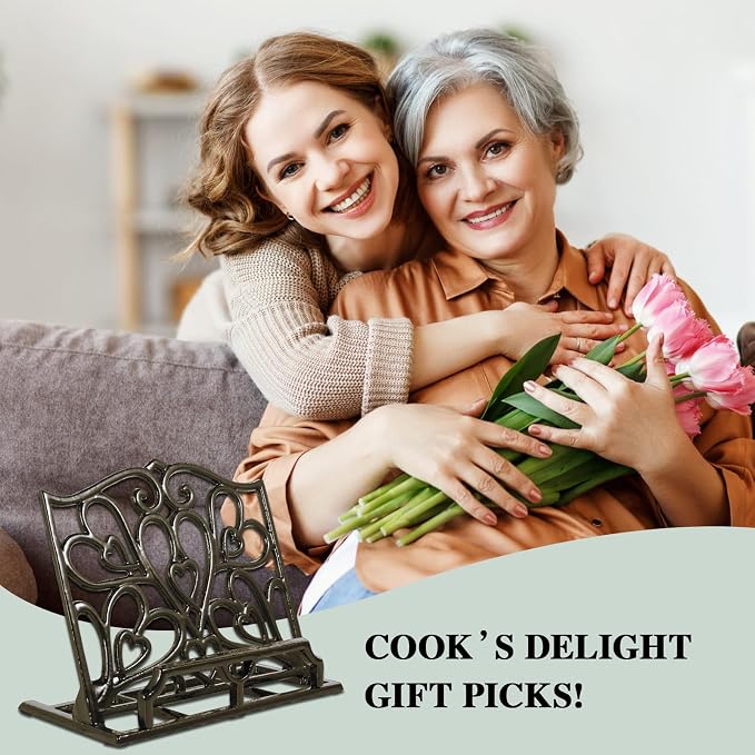 JOGREFUL Cast Iron Cookbook Stand, Kitchen Recipe Holder Heart Latte Gold | Heavy-Duty Book Vintage Holder, Reading Rest Holder for Easel/Counter/Books/Magazine/iPad/Bible - Image 7