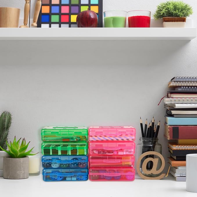 Fainne 24 Pack Pencil Boxes for School Clear Plastic Pencil Case Large Plastic Crayon Box Bulk Stackable Classroom Stationery Organizer School Supplies(Red, Blue, Green) - Image 5