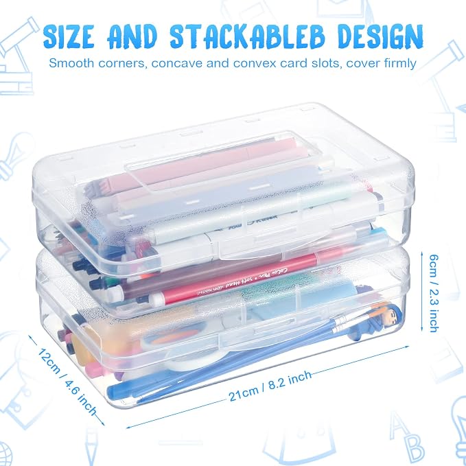 Leelosp 12 Pack Clear Pencil Boxes for School Bulk, Large Plastic Pencil Case with Lid, Stackable Hard Crayon Storage Box for Classroom Kids, Desk Drawer Organizer for Office Home(Clear) - Image 2