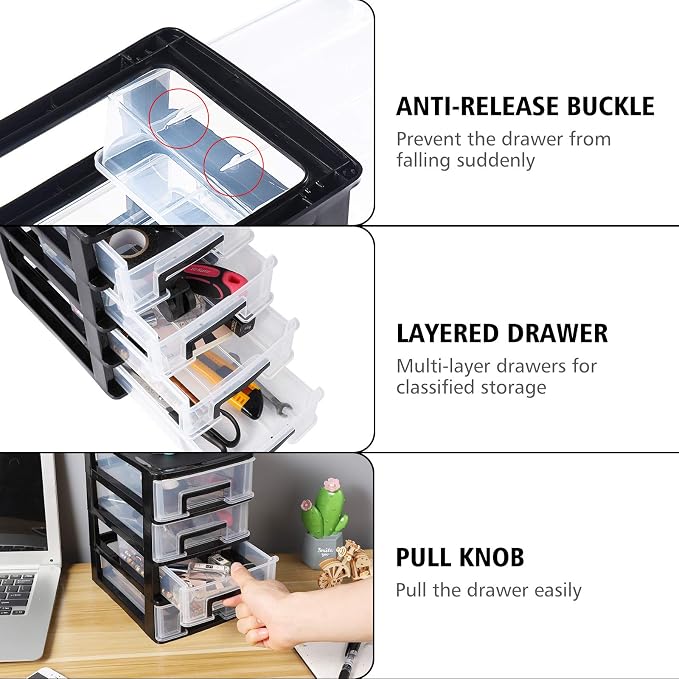 4 Layer Cabinet Drawer Plastic Storage Drawer Sundries Organizer Office File Storage Rack Shelf for Jewelry Makeup Stationery Desktop (8.31x5.98x9.92 Inch) - Image 6
