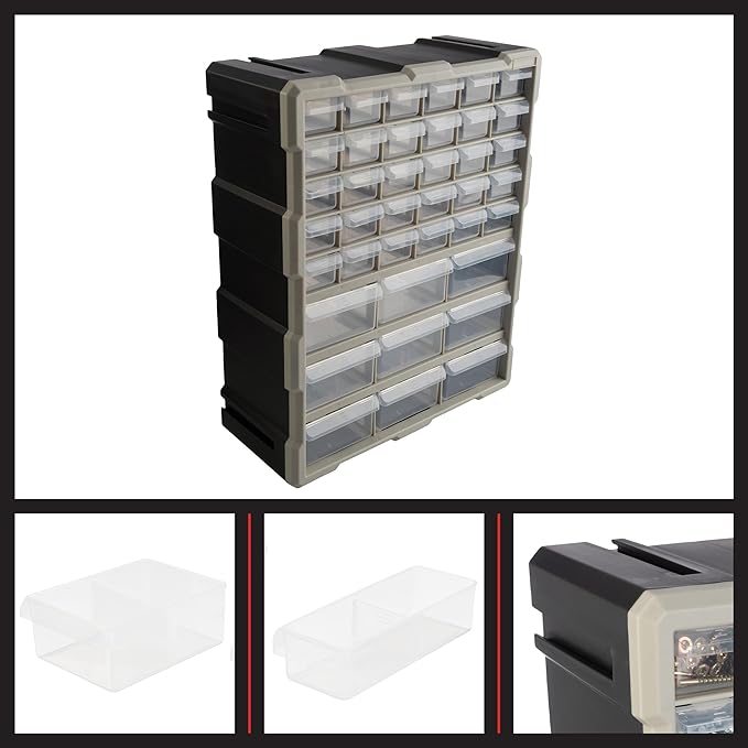 Stalwart 39-Drawer Plastic Small Parts Organizer, Black | Desktop, Tabletop, or Wall Storage Drawers for Organizing Hardware, Crafting Supplies, Garage, or Classroom - Image 6