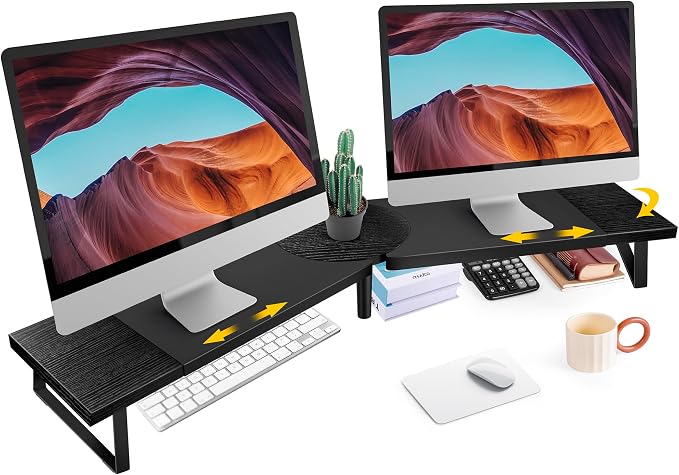 Across-Star Dual-Monitor Stand for Desk - Large Adjustable Length and Angle Riser for 2 Monitors, Double Computer Desktop Organizer, Shelf for TV, Laptop, Printer by Acorss-Star