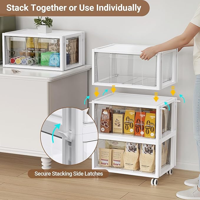 Stackable Storage Drawer Carts, Extra Large Bins 3 Tier 4 Drawers | Smooth Pull-Out Drawers, Clear Plastic Storage Organizer Container For Home Office Bedroom Bathroom Art Crafts Under Desk - Image 3