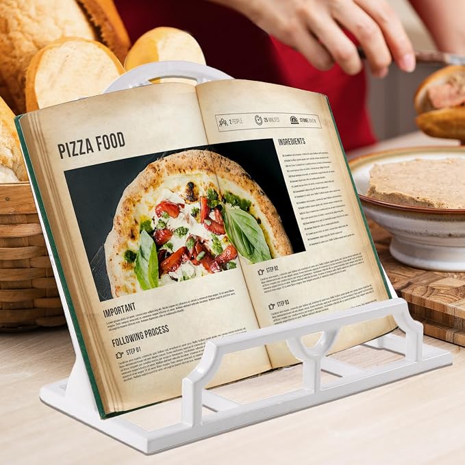 JOGREFUL Cast Iron Cookbook Stand, Kitchen Recipe Holder Trellis White | Heavy-Duty Book Vintage Holder, Reading Rest Holder for Easel/Counter/Books/Magazine/iPad/Bible - Image 5