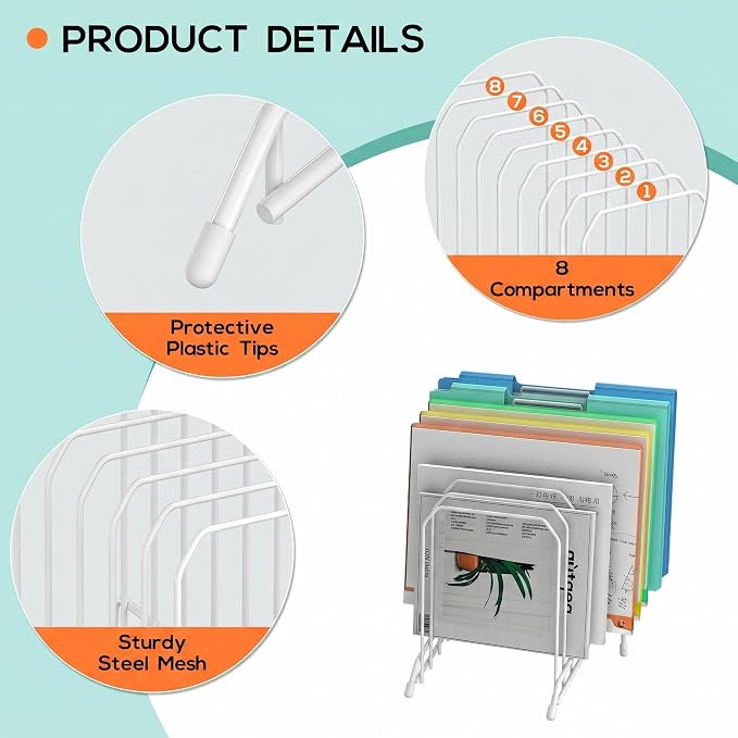 Incline Sorter Desk File Organizer, Metal Desk Magazine Folder Holder with 8-Section Vertical Compartments Rack File Organizer for Office, Home, School - Image 4