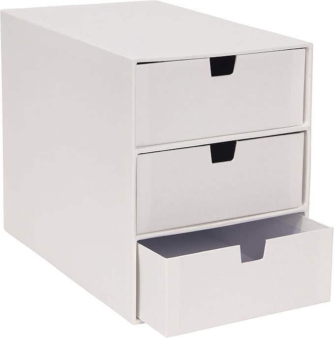Bigso Box of Sweden Ingrid 3-Drawer Fiberboard Desk Organizer for Office Supplies and Accessories - Stackable Makeup Drawer Organizer - 6.3in x 9.9in x 8.1in - White by Bigso
