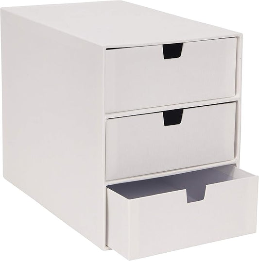 Bigso Box of Sweden Ingrid 3-Drawer Fiberboard Desk Organizer for Office Supplies and Accessories - Stackable Makeup Drawer Organizer - 6.3in x 9.9in x 8.1in - White by Bigso